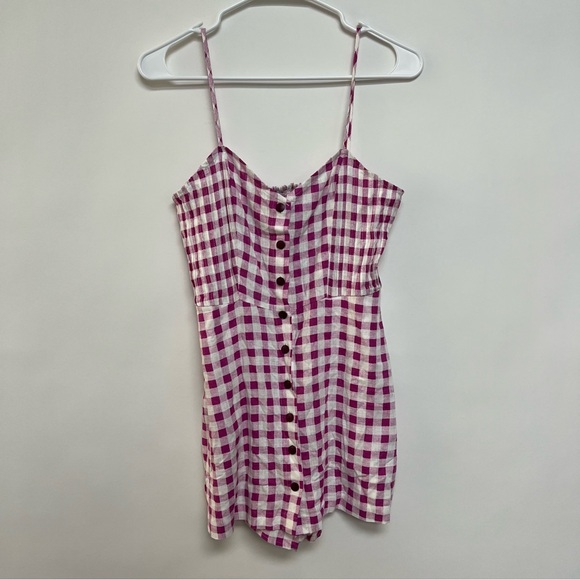 New Zara Hot Pink Gingham Checkered Dress Playsuit Romper White Plaid Small - Picture 7 of 11